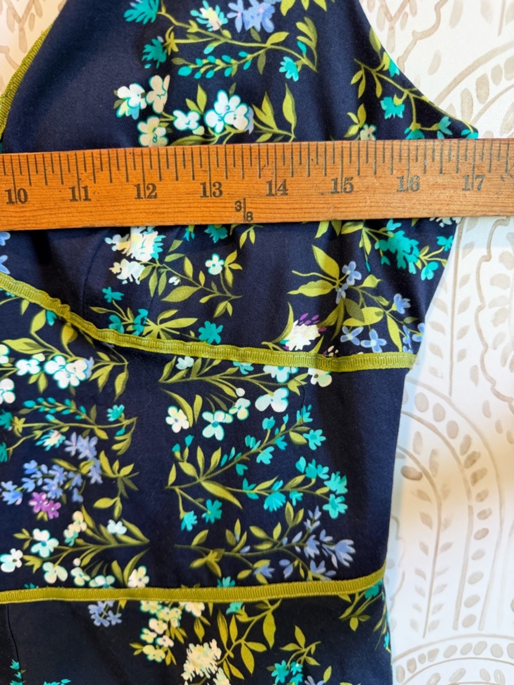 Vintage Y2K Size 14 Navy Green Floral Dress - R&K Originals 97% Cotton - Picture 8 of 8